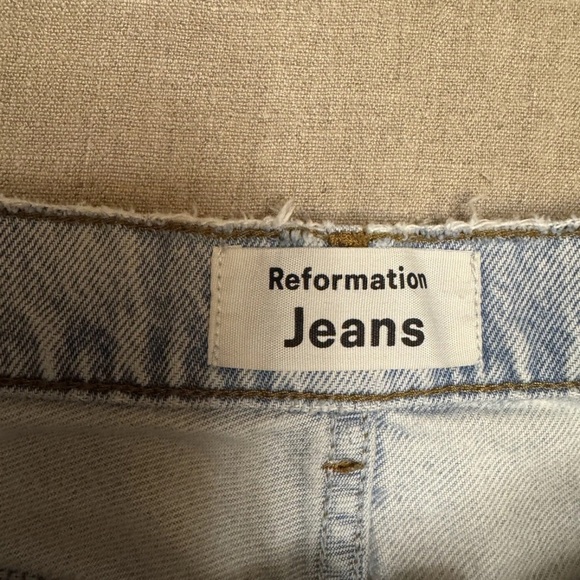Reformation Jeans Womens 29 Blue Cynthia High Rise Relaxed Denim Distressed Rips - Picture 9 of 9